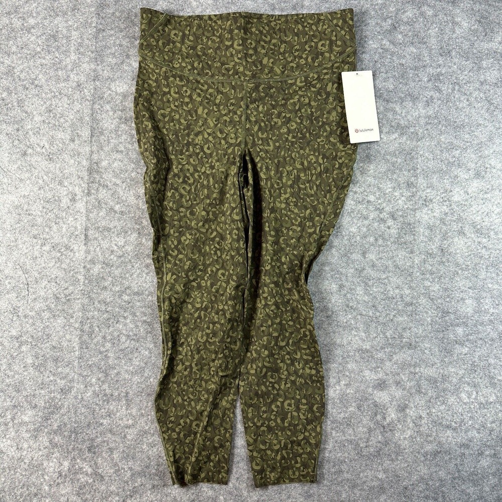 Lululemon Base Pace Intertwined Olive Green Camo HR Crop 25" Leggings Size 14